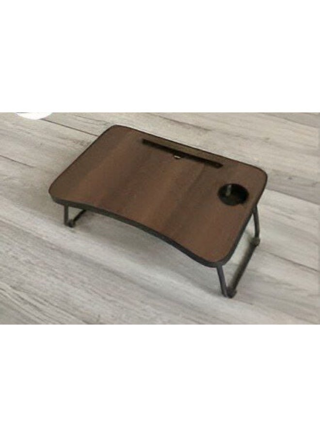 Foldable Wooden Laptop & Study Table with Metal Legs - Includes Cup Holder & Tablet Slot - 60x40x28 cm - Image 1